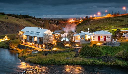 Exterior view Frost & Fire Hotel in South Iceland 