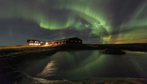 Northern Lights over Hotel Ranga in South Iceland