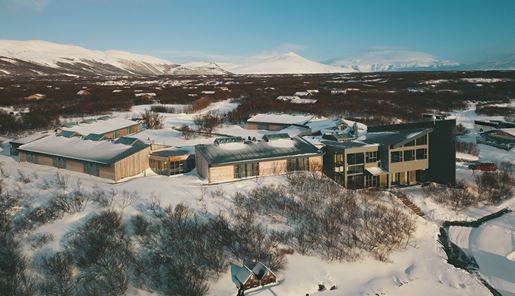 Winter exteror at Hotel Husafell in West Iceland