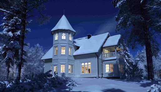 Villa Cone Beach in Finland covered in snow in winter