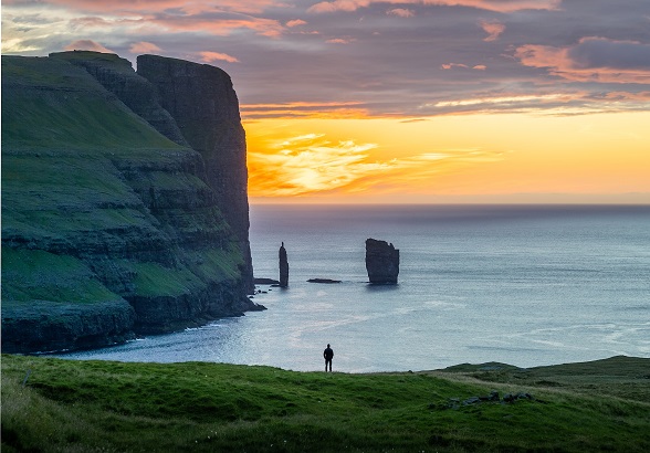 The sea stacks Risin og Kellingin, at Eidi in the Faroe Islands