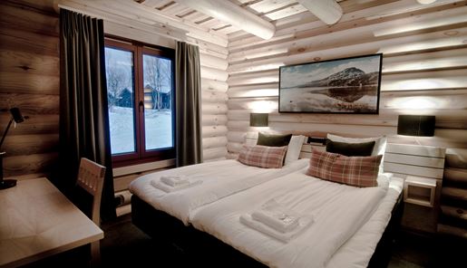 Double bedroom in Bjorkliden Luxury Lodges, Swedish Lapland