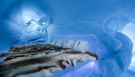 An ice room at the world famous Ice Hotel in Swedish Lapland