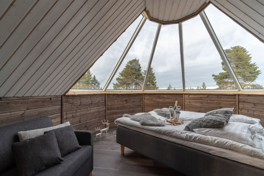 inside an aurora cabin/igloo at Wilderness Hotel Inari, Finnish Lapland