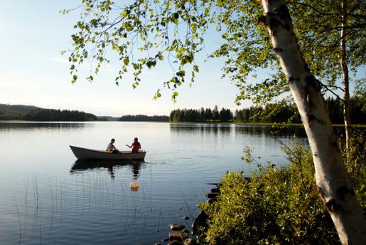 A rowing boat near Jämtland and The Bothnian Coast in Sweden in summer
