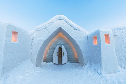 Entrance to the ice hotel at Snowhotel in Finnish Lapland