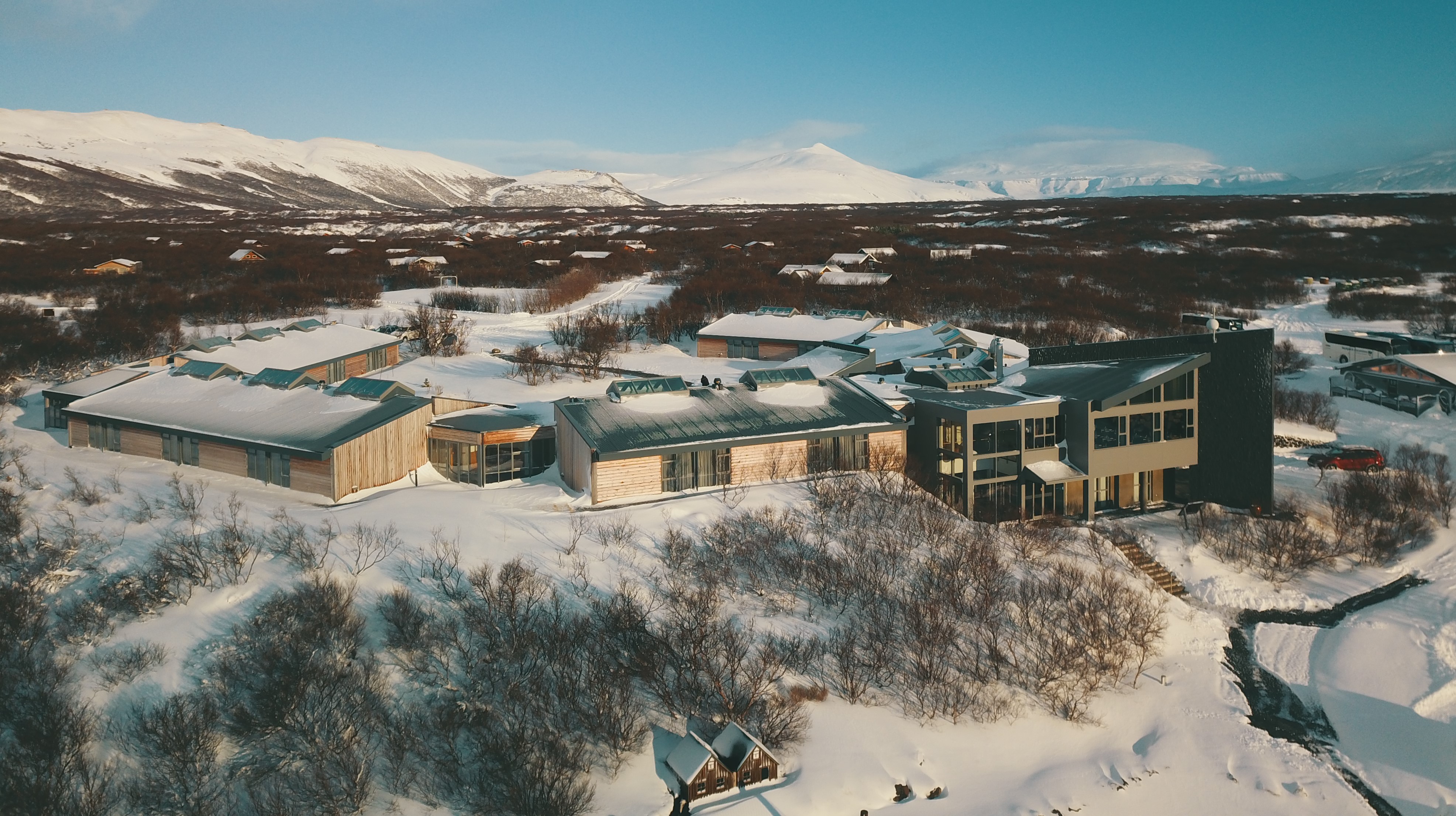 Winter exteror at Hotel Husafell in West Iceland