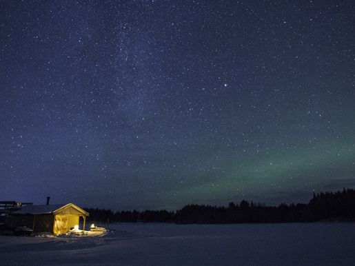 The Sauna On The Raft Freezed Into The Ice Of The Lake Pan