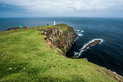 Akraberg lighthouse on Suduroy Island on the southernmost tip of the Faroe Islands