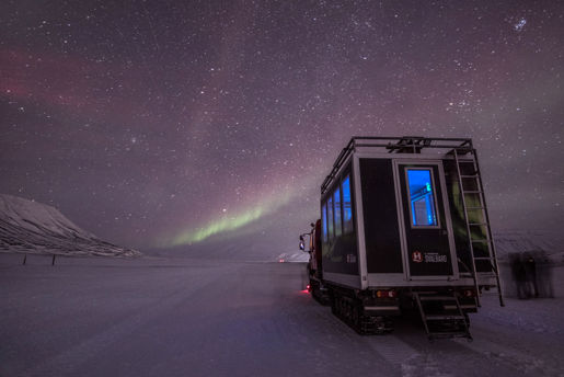 Aurora hunting in a Snowcat, Svalbard, the Arctic