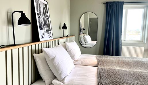 Spacious bedroom at Isbolaget Hotel in Donso, Gothenburg Archipelago, Sweden