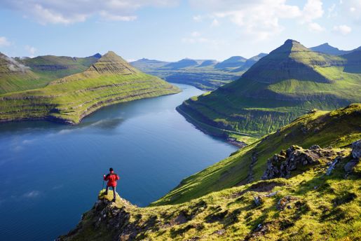 The view on Funningur fjord from the Funningur top on Eysturoy Island in the Faroe islands
