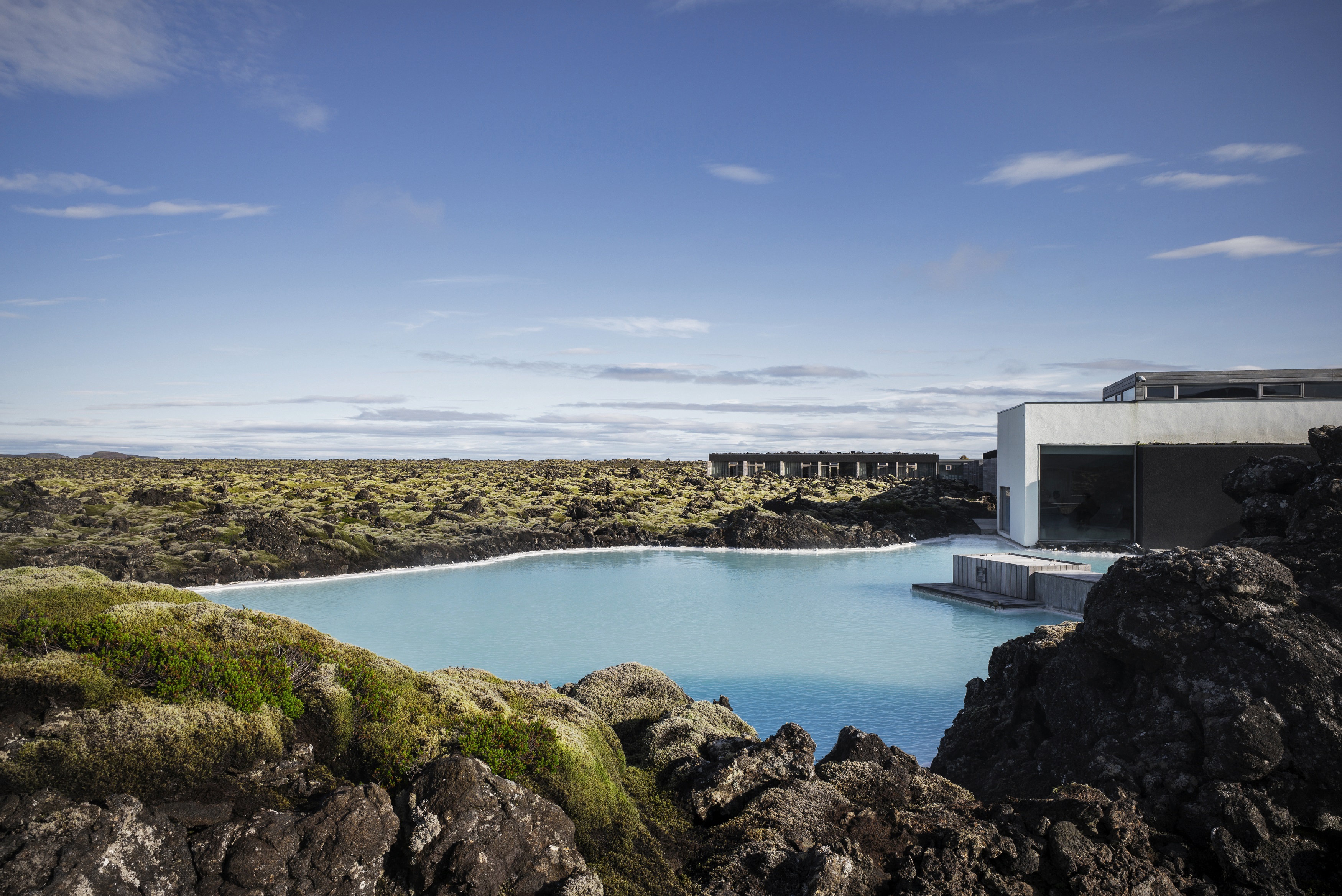 The blue lagoon running outside the Silica Hotel in South Iceland
