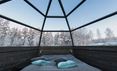 Interior of arctic snowhotel glass igloo