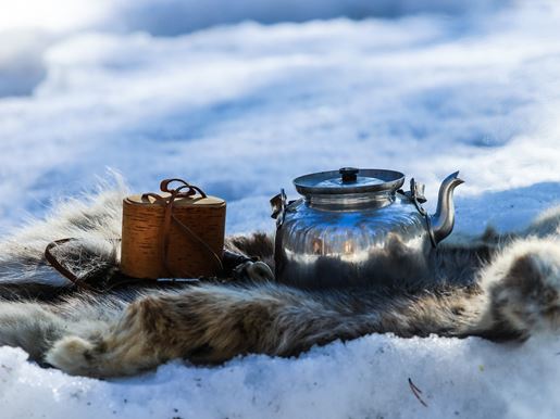 Kettle and pot at the Lavas Forest Retreat in Swedish Lapland in winter