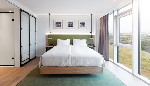 Bedroom at Hilton Garden Inn in Torshavn in the Faroe Islands