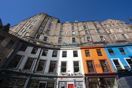 Victoria Street in the Old Town of Edinburgh in Scotland