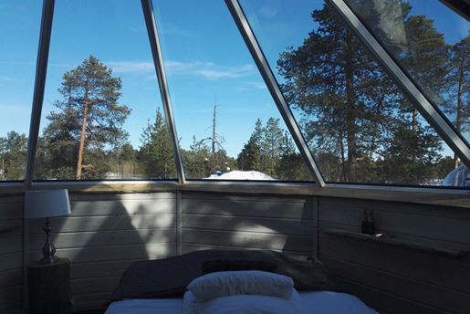 Inside an aurora cabin at the Wilderness Hotel Nellim, Finnish Lapland