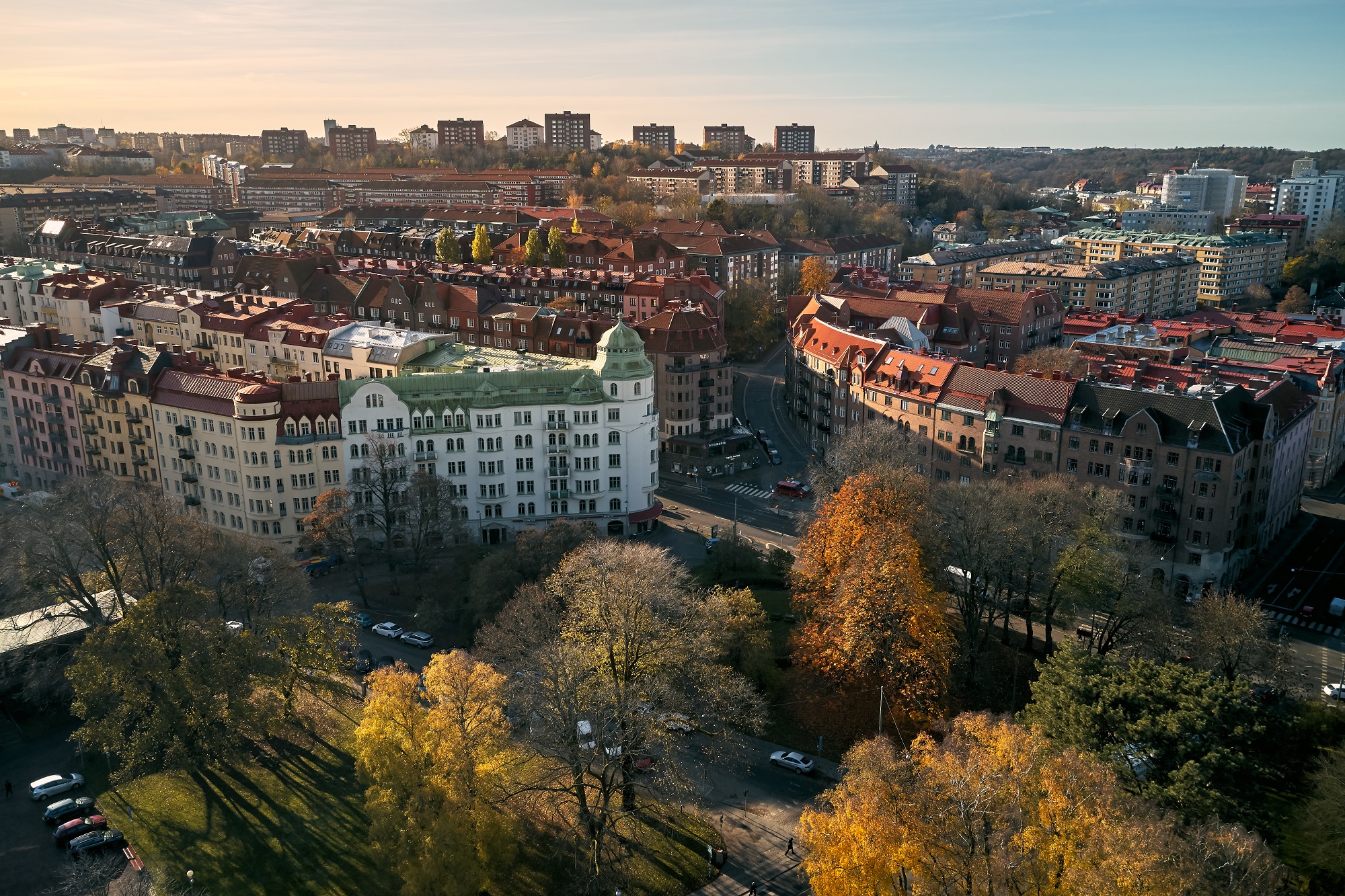 Gothenburg city, Sweden with trees and houses. 