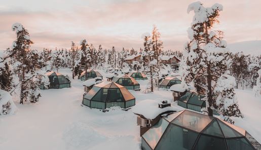 Luxurious glass-roof igloos at Levin Iglut Golden Crown resort in Finnish Lapland 