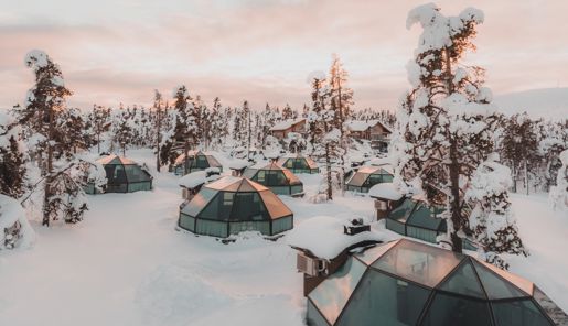 Luxurious glass-roof igloos at Levin Iglut Golden Crown resort in Finnish Lapland