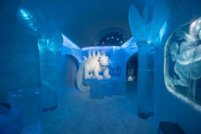 Cameleon ice sculpture at the Icehotel in Swedish Lapland