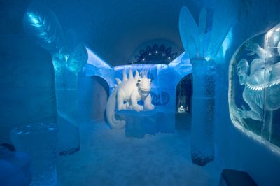 Cameleon ice sculpture at the Icehotel in Swedish Lapland
