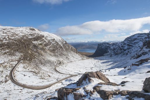 Bealach na Bà road through the mountains of the Applecross peninsula in the Scottish Highlands
